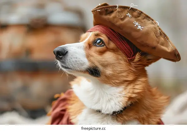 A cute dog wearing a pirate hat