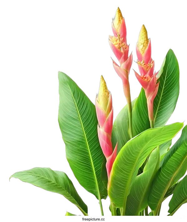 [Transparent Background PNG]Tropical Plant with Green Leaves and Pink Flowers