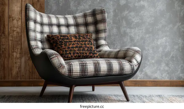 Stylish Modern Armchair with Plaid Pattern