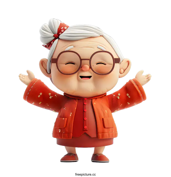[Transparent Background PNG]3D illustration of a grandmother