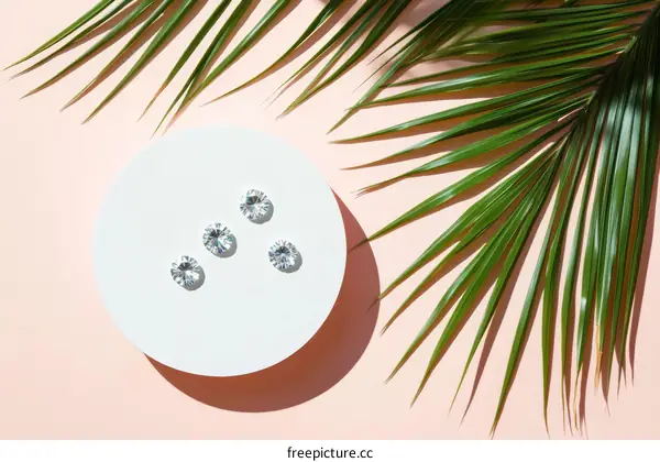 Diamonds on Pastel Background with Palm Leaf