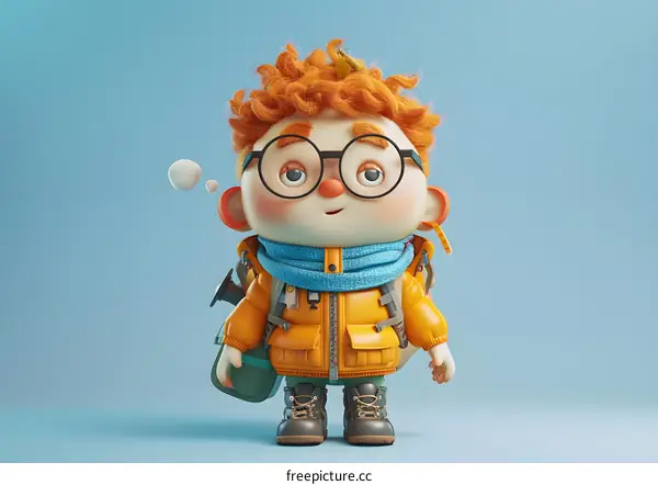 3d illustration of a cute cartoon boy with glasses and a backpack