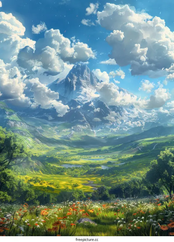 Majestic Mountain Valley Landscape Illustration