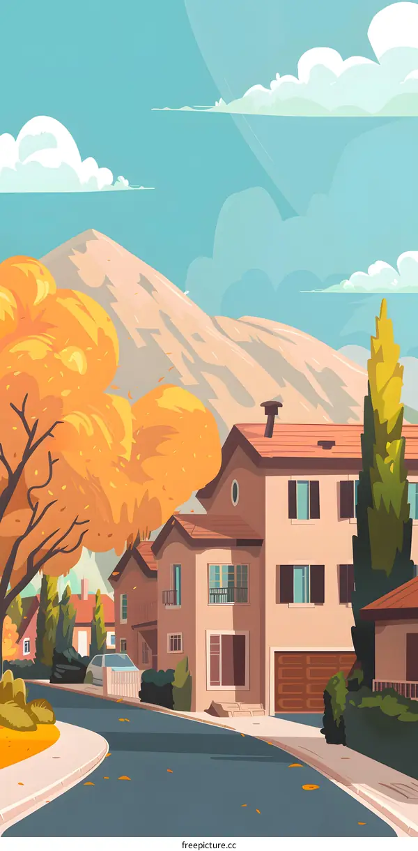 Autumn Day in a Suburban Neighborhood