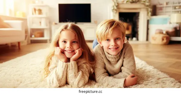 Two Children Lying on a Soft Carpet