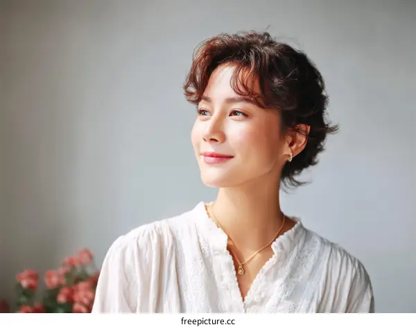 Asian Woman with Thoughtful Expression