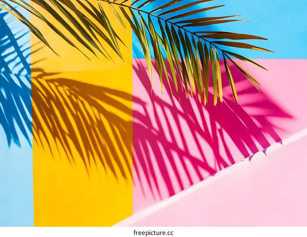 Tropical Palm Leaf Shadow On Colorful Wall