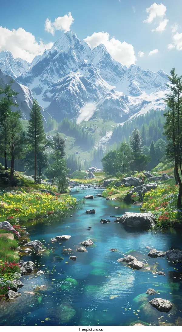 Majestic Mountains and Flowing River Valley