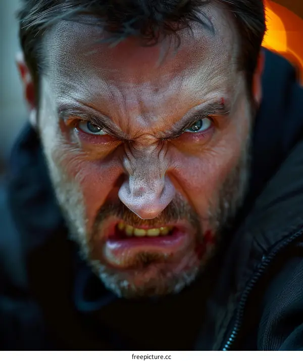 Close Up Portrait of Angry Man