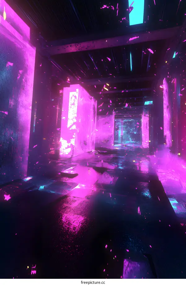 Neon Light Corridor Abstract Digital Art