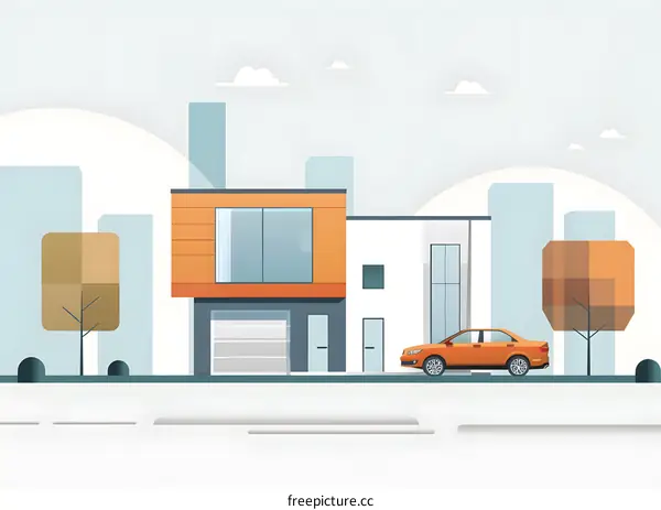 Modern House Illustration with Car