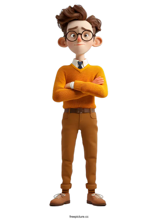 [Transparent Background PNG]3D Cartoon Character with Folded Arms