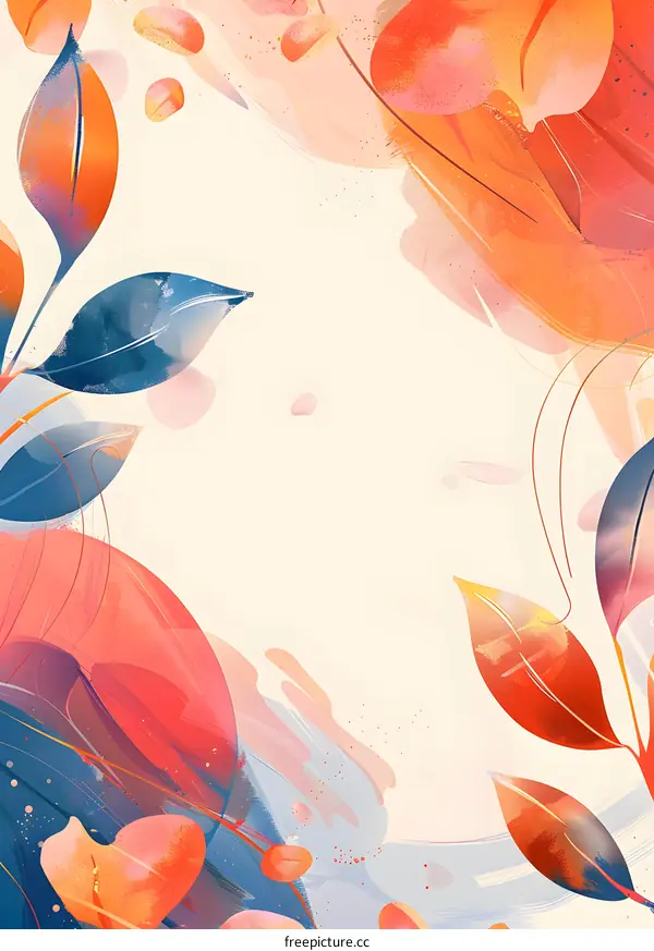 Abstract Watercolor Painting with Leaves and Blurry Background