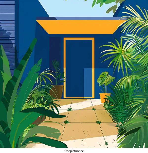 Tropical House with Yellow Door