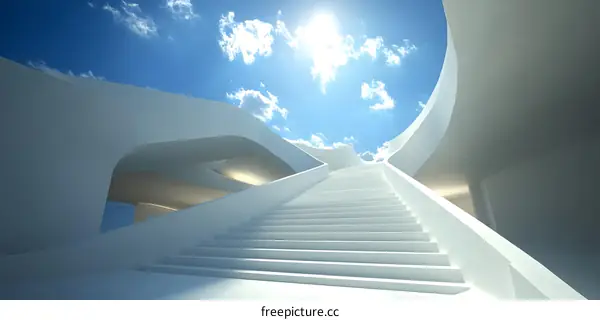 Abstract Architecture with Staircase Leading to Sky