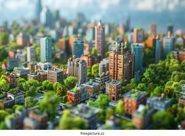 Miniature Cityscape with Lush Green Spaces