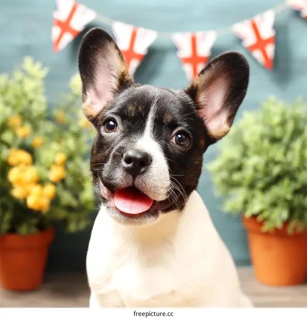 Cute French Bulldog Puppy with British Flag Decor