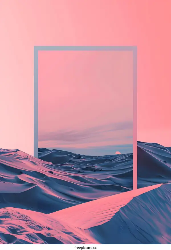 Desert Landscape with Pink Sky and Frame