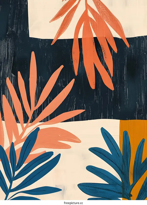 Abstract Tropical Leaves Illustration with a Modern Color Palette