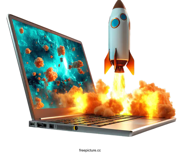 [Transparent Background PNG]Laptop Rocket Launch Illustration