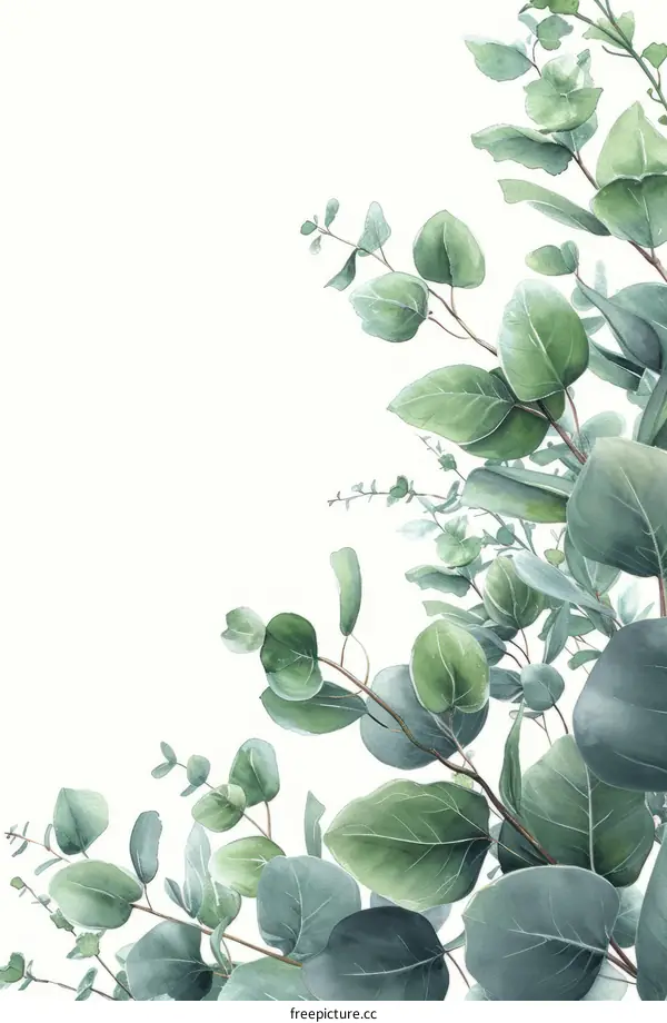Green eucalyptus leaves watercolor illustration