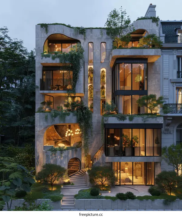 Modern Apartment Building with Green Facade