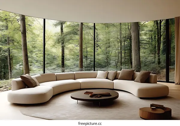 Modern Curved Sectional Sofa with Forest View