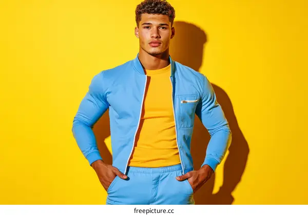 Stylish Man in Trendy Light Blue Tracksuit