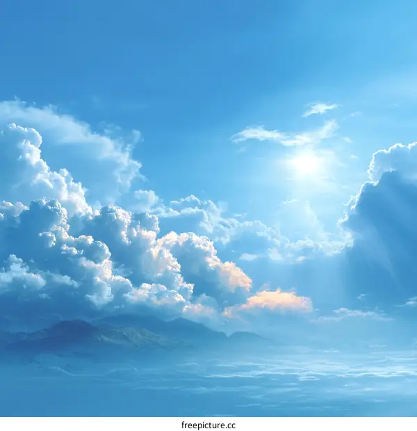 Stunning Sky with Fluffy Clouds and Sunlight