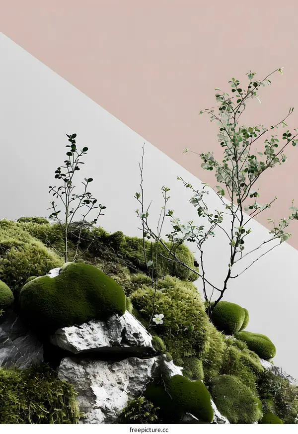 Green Moss Covered Rocks Minimalist Nature Background