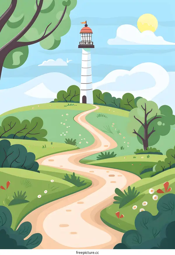 Summer Landscape With Lighthouse And Winding Path