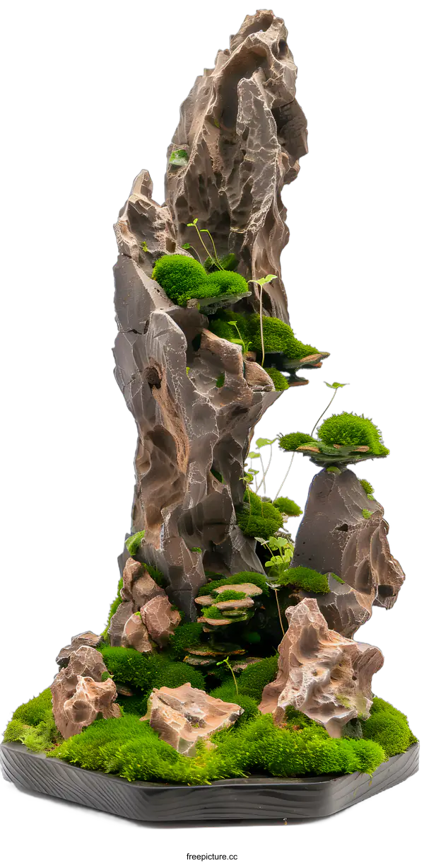 [Transparent Background PNG]Green Moss and Rock Terrarium Arrangement