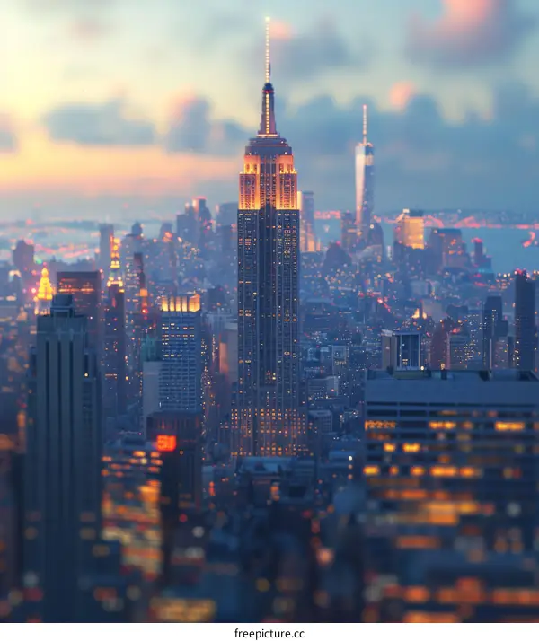 New York City Skyline at Sunset with Tilt-Shift Effect