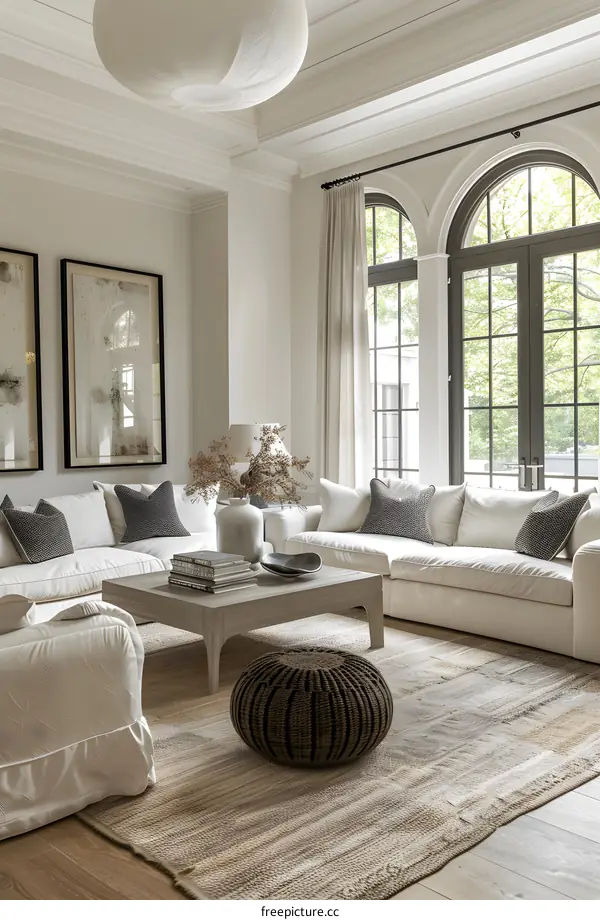 A living room with a modern and minimalist style