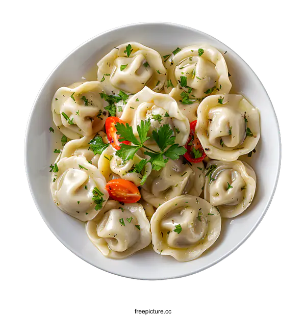 [Transparent Background PNG]Meat dumplings with tomatoes and herbs