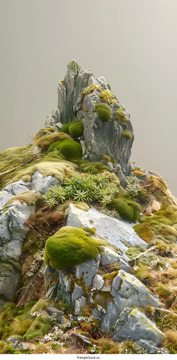 Green Mossy Rocks On A Mountain Top