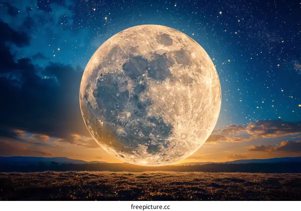 Full moon rising over a field