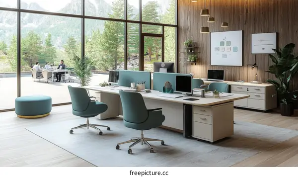 Modern Open Office Space with Mountain View
