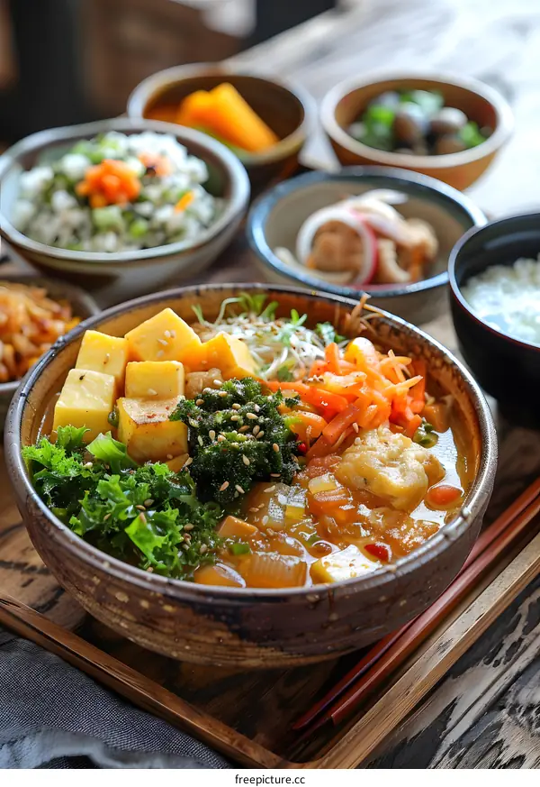 A delicious and healthy Japanese meal with a variety of dishes