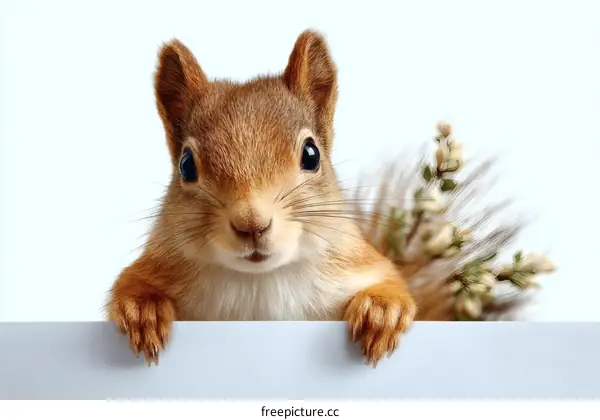 Adorable Red Squirrel Peeking Over Blank Sign