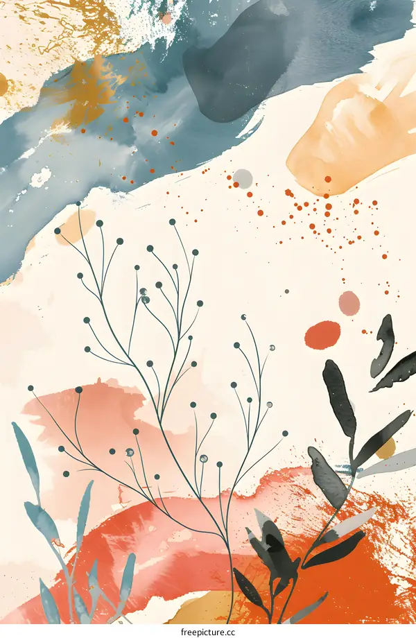 Abstract Watercolor Painting with Branches and Leaves