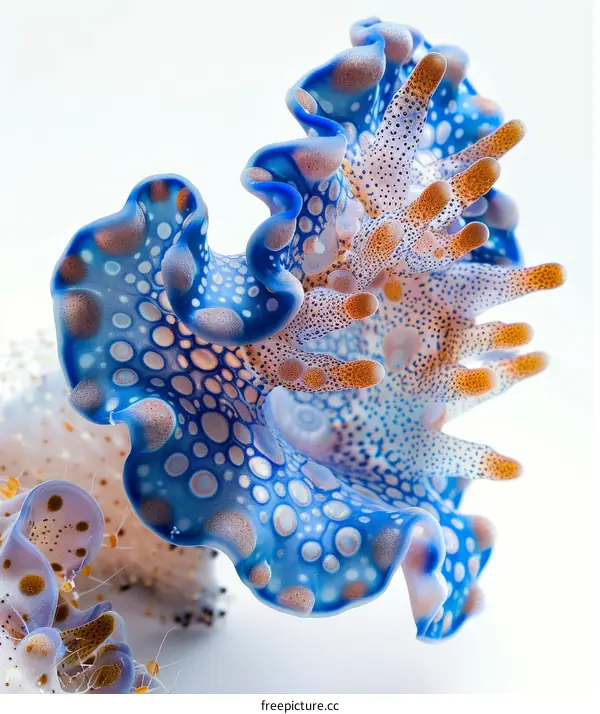 Amazing blue and white spotted Glaucus Atlanticus sea slug