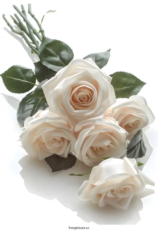 White Roses With Green Leaves