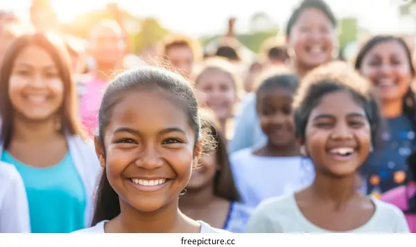 Happy multiethnic group of children and teenagers