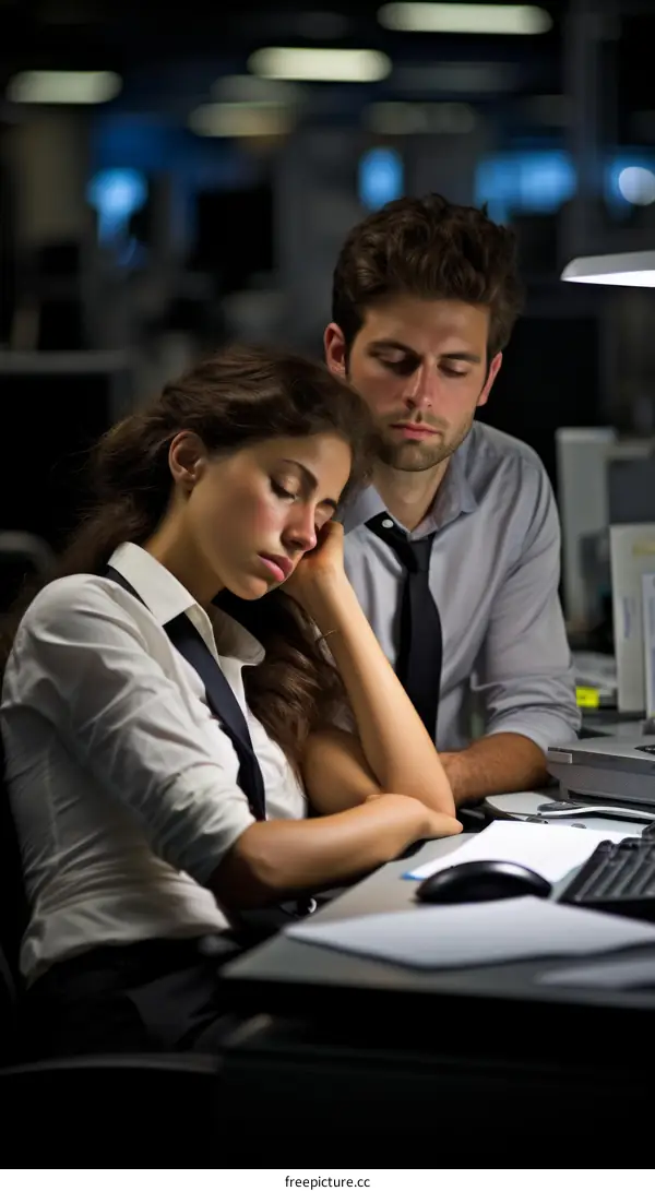 Colleagues working late into the night