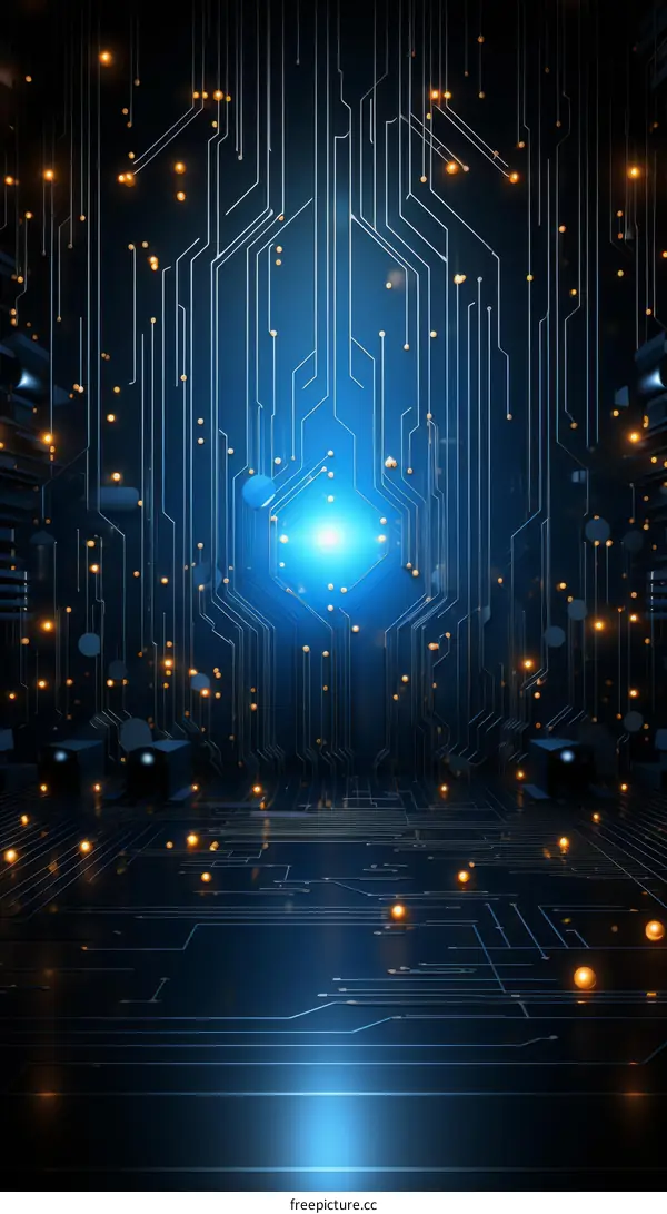 Blue Circuit Board Background with Modern Technology