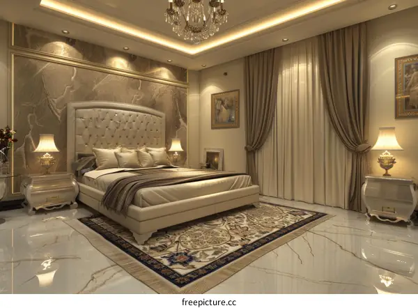 Luxury Bedroom Interior Design with Beige and Gold Colors