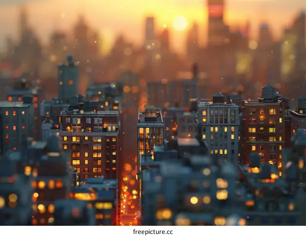 Small City Model at Sunset