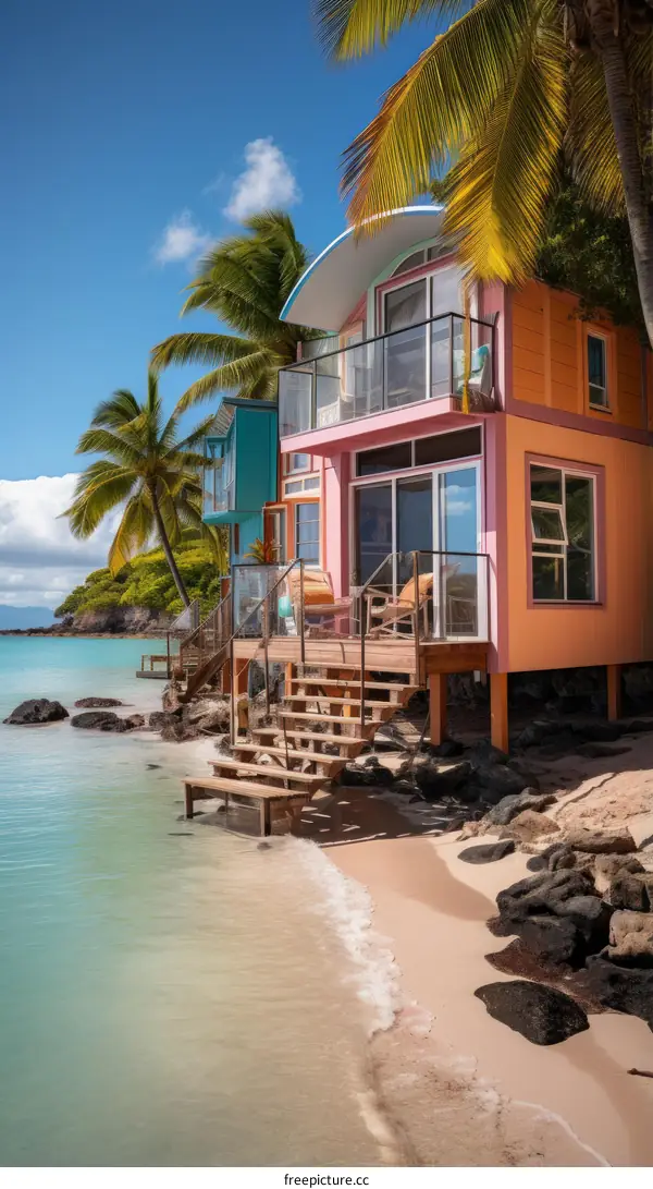 Idyllic Beach Houses on Stilts Over Turquoise Water