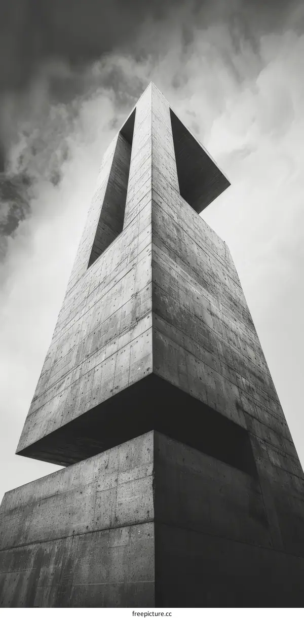 A concrete tower with a large opening at the top